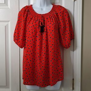 Christopher & Banks  red black polka dot blouse  Sz M